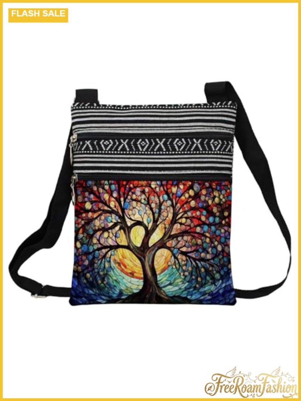World Tree Crossbody Bag Polyester Zipper Adjustable Strap Small Purse
